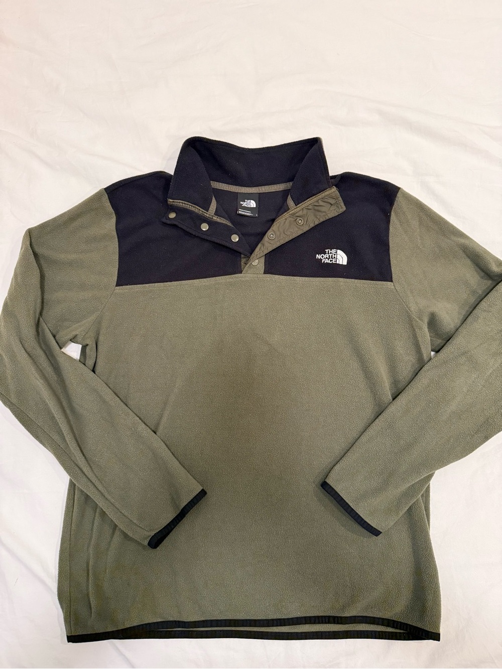 The North Face Olive Green and Black Snap-Quarter Fleece Pullover